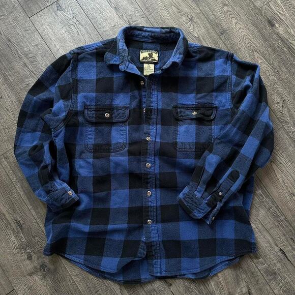 American Vintage Other - Vintage Faded Heavy Cotton Blue Black Flannel Work Shirt